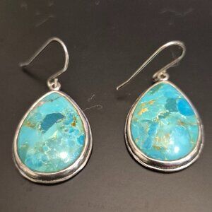 Blue Turquoise Earrings – Natural Gemstone, 925 Sterling Silver